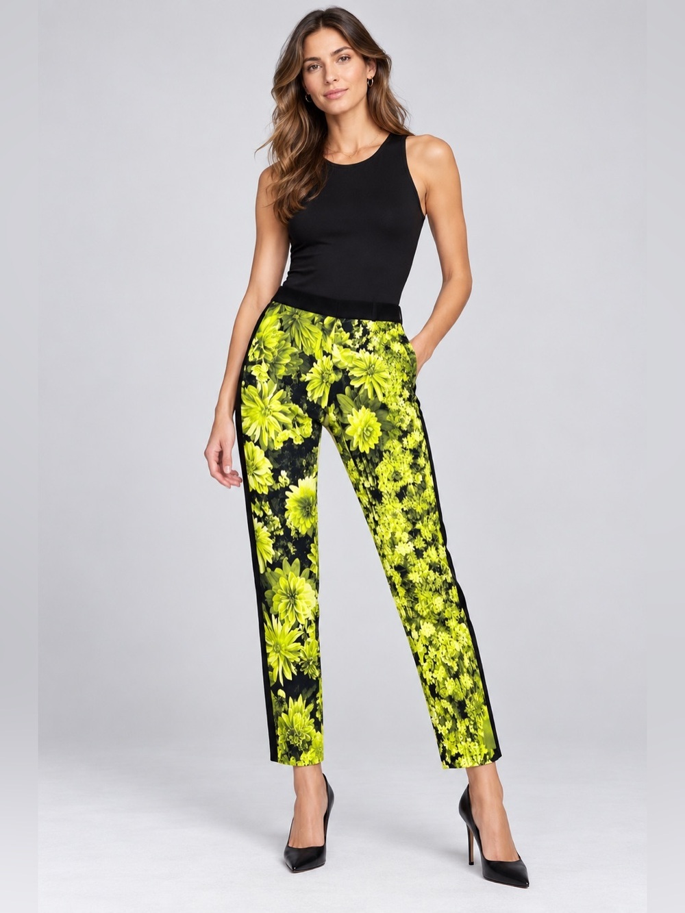Michael Kors Floral Neon Pants Women’s Size 6 Tuxedo Dress Pant b17